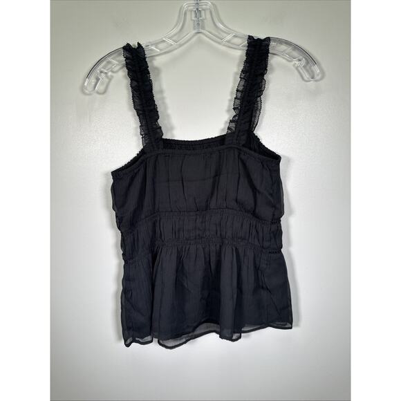 Old Navy Ruffle Strap Cami Tank Women’s S Black Baby Top Chiffon‎ Preppy - Picture 2 of 7
